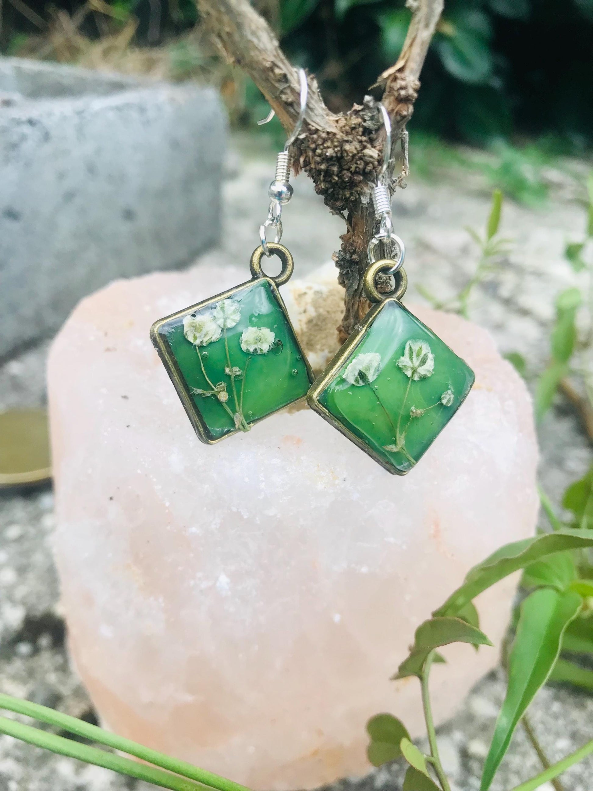 Tiny Flower Green Dangle Earrings