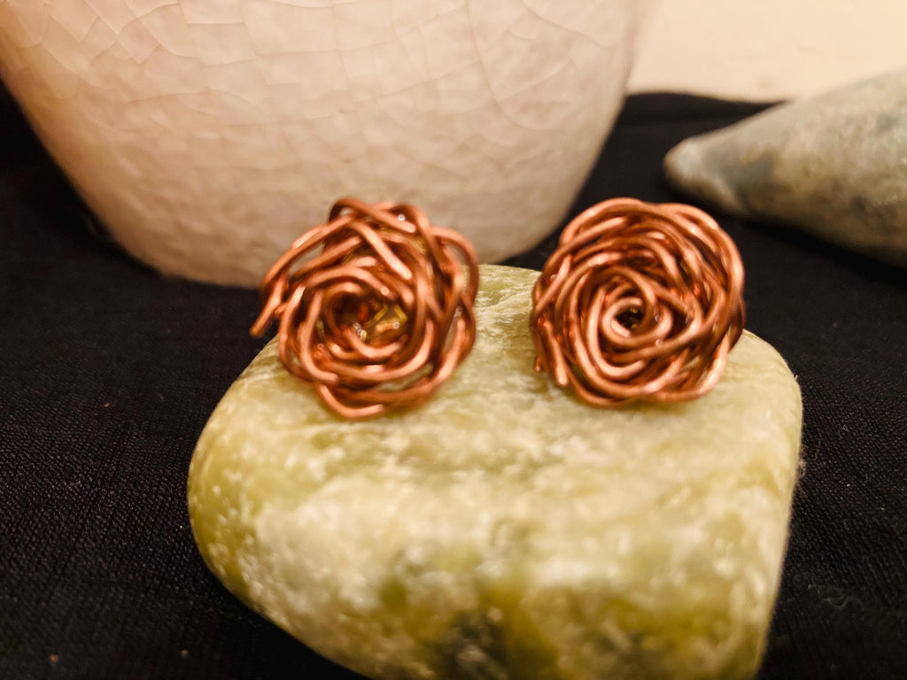 Copper Rosette Stud Earrings