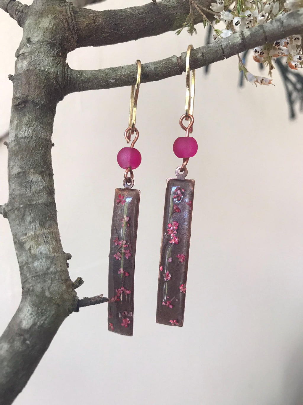 Cherry Blossom Hammered Copper Drop Earrings