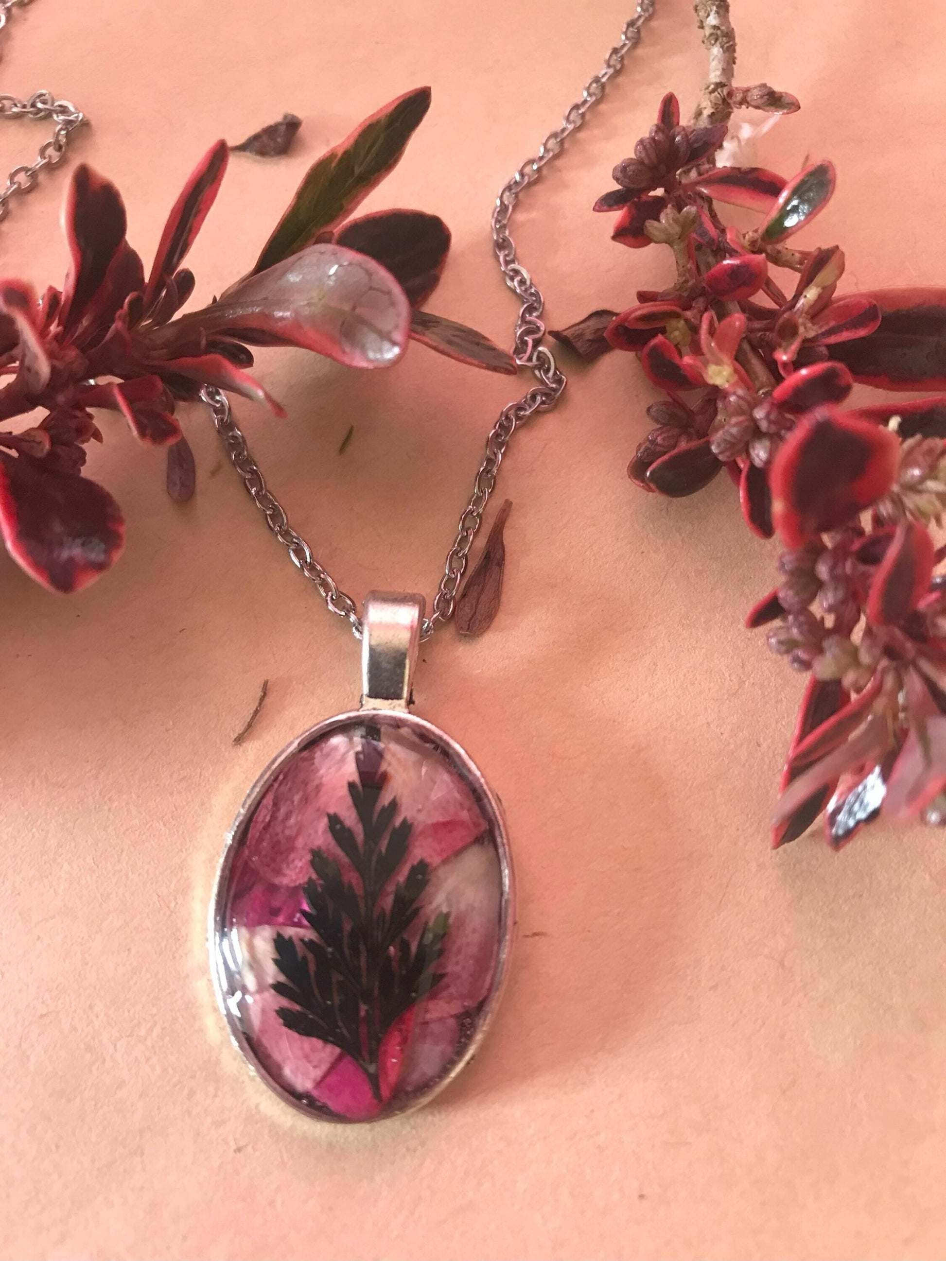 Real Rose Petal, Handcrafted, Vintage Folk Pendant