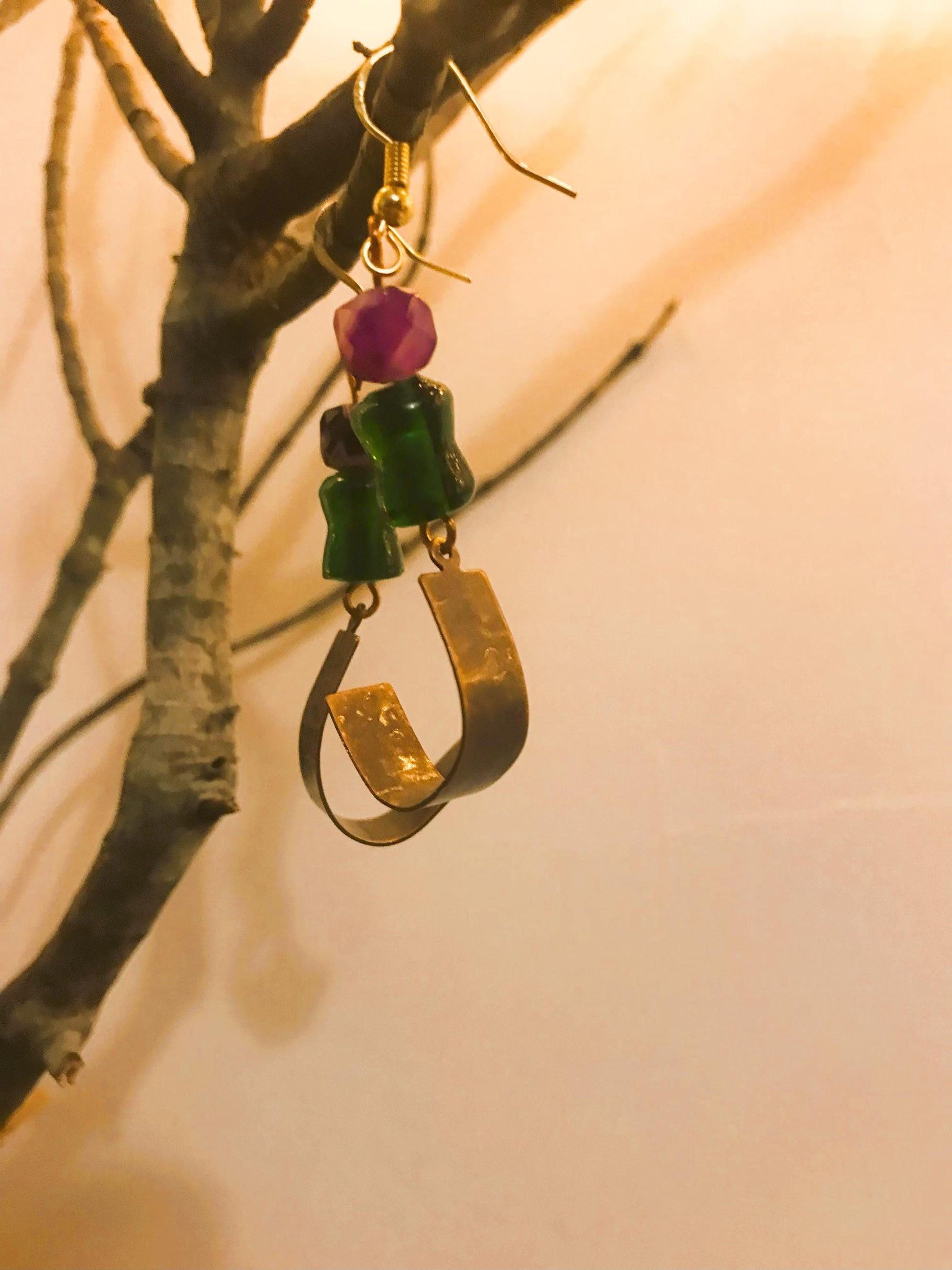 Hammered Copper Agate Boho Drop Earrings