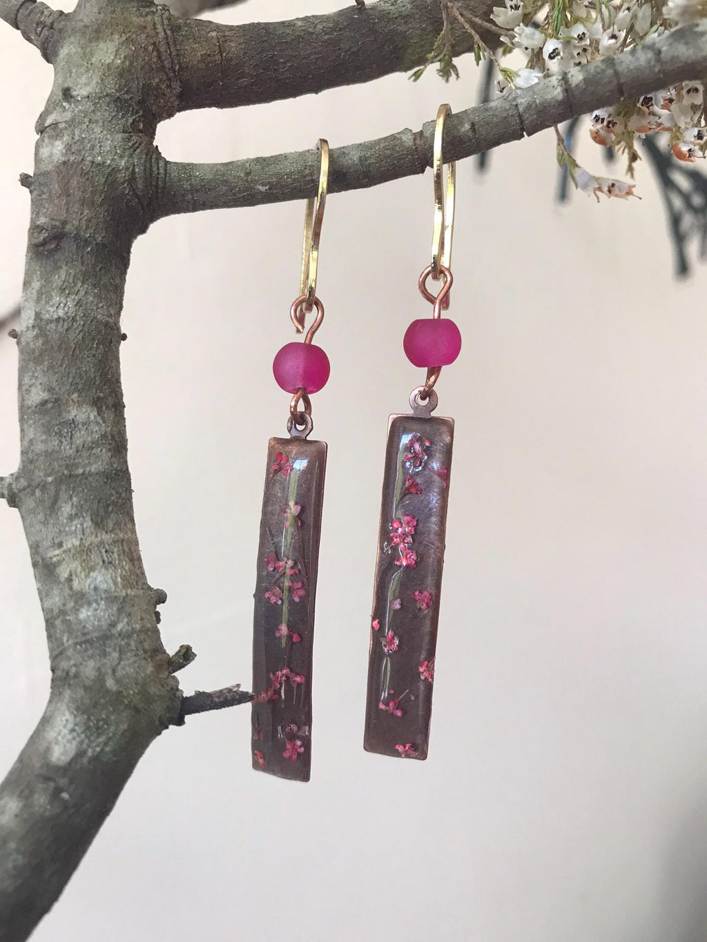 Cherry Blossom Hammered Copper Drop Earrings