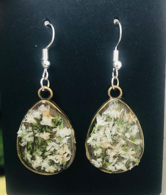Tasmanian White Heather Folk Dangle Earrings