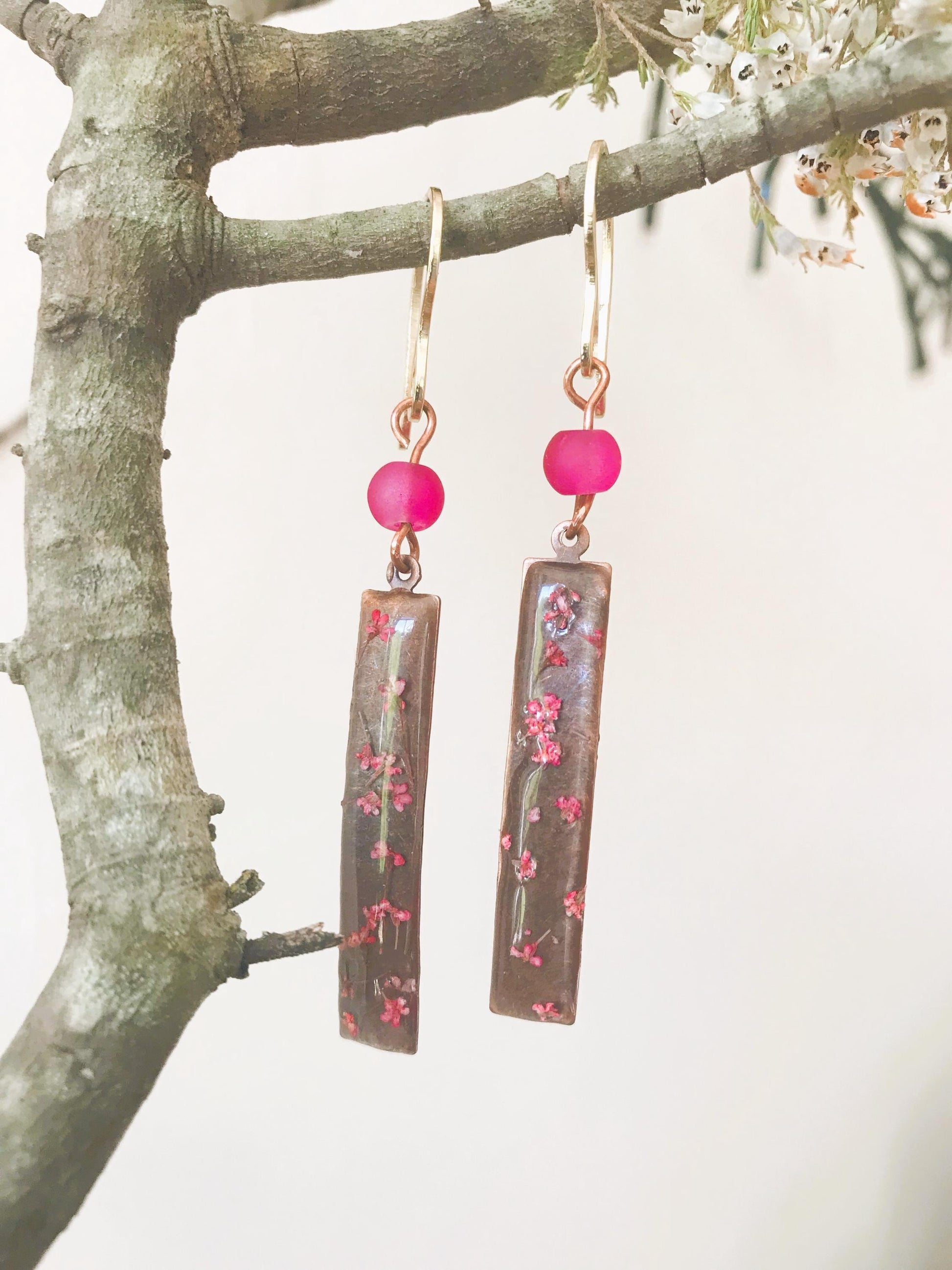 Cherry Blossom Hammered Copper Drop Earrings