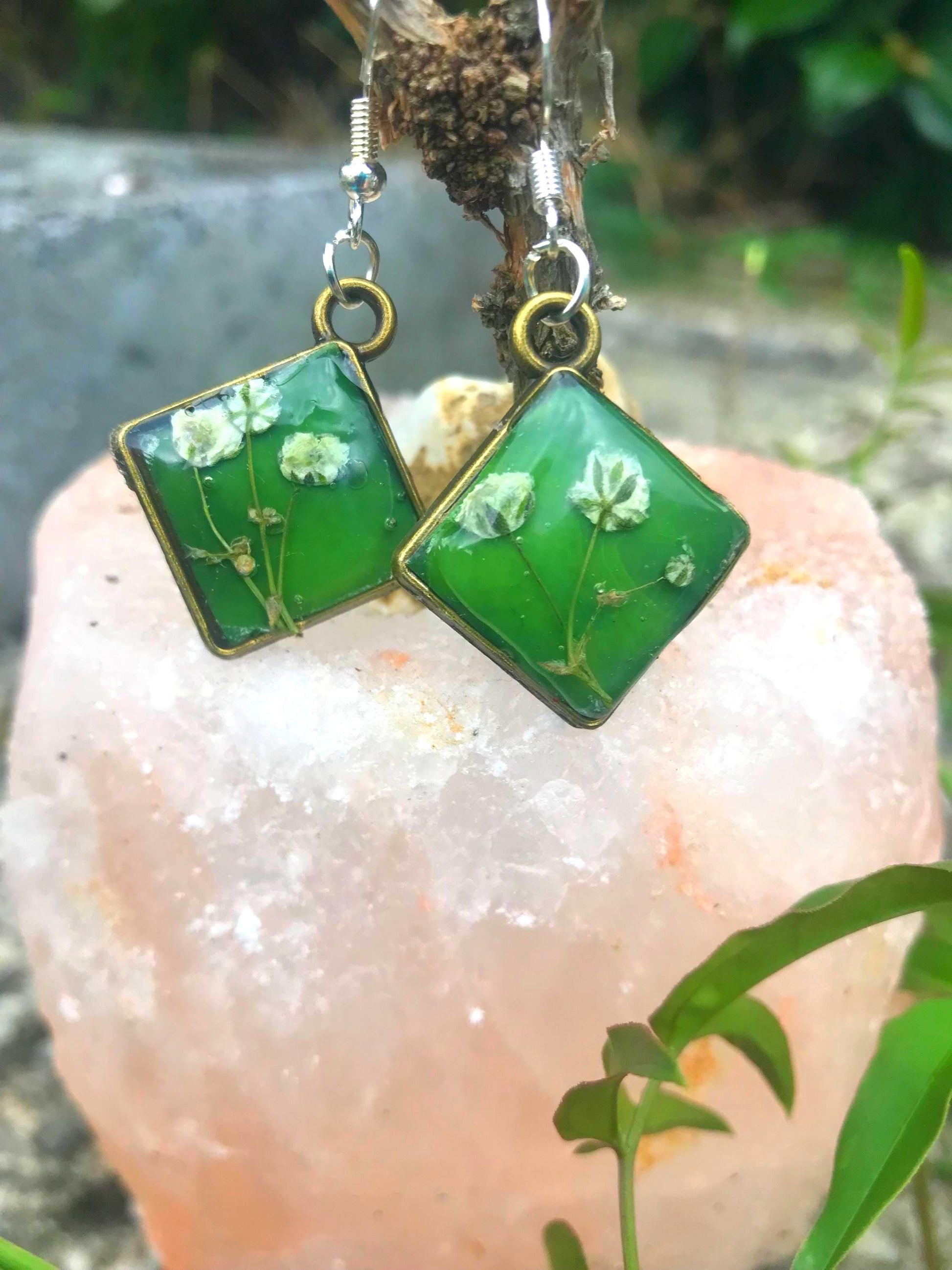 Tiny Flower Green Dangle Earrings