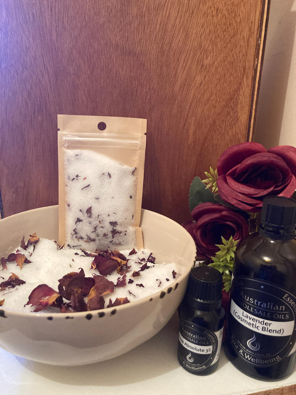 Organic Rose Petal Bath Salts  with Rose and Lavender Essential Oils