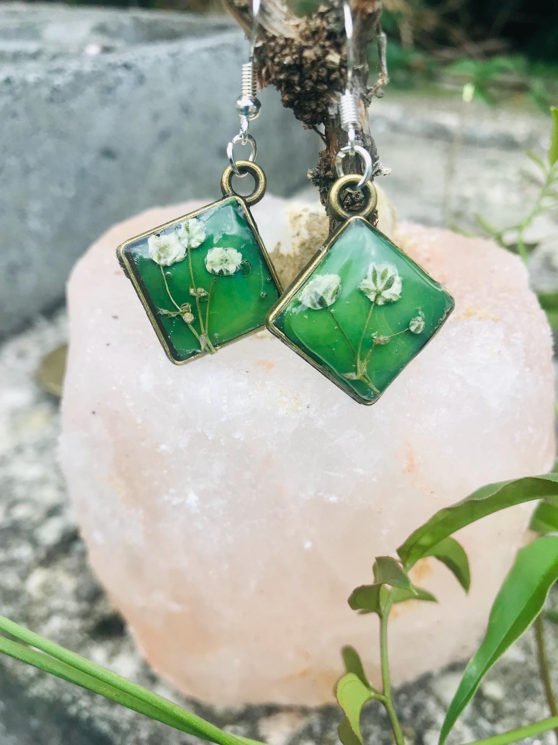 Tiny Flower Green Dangle Earrings