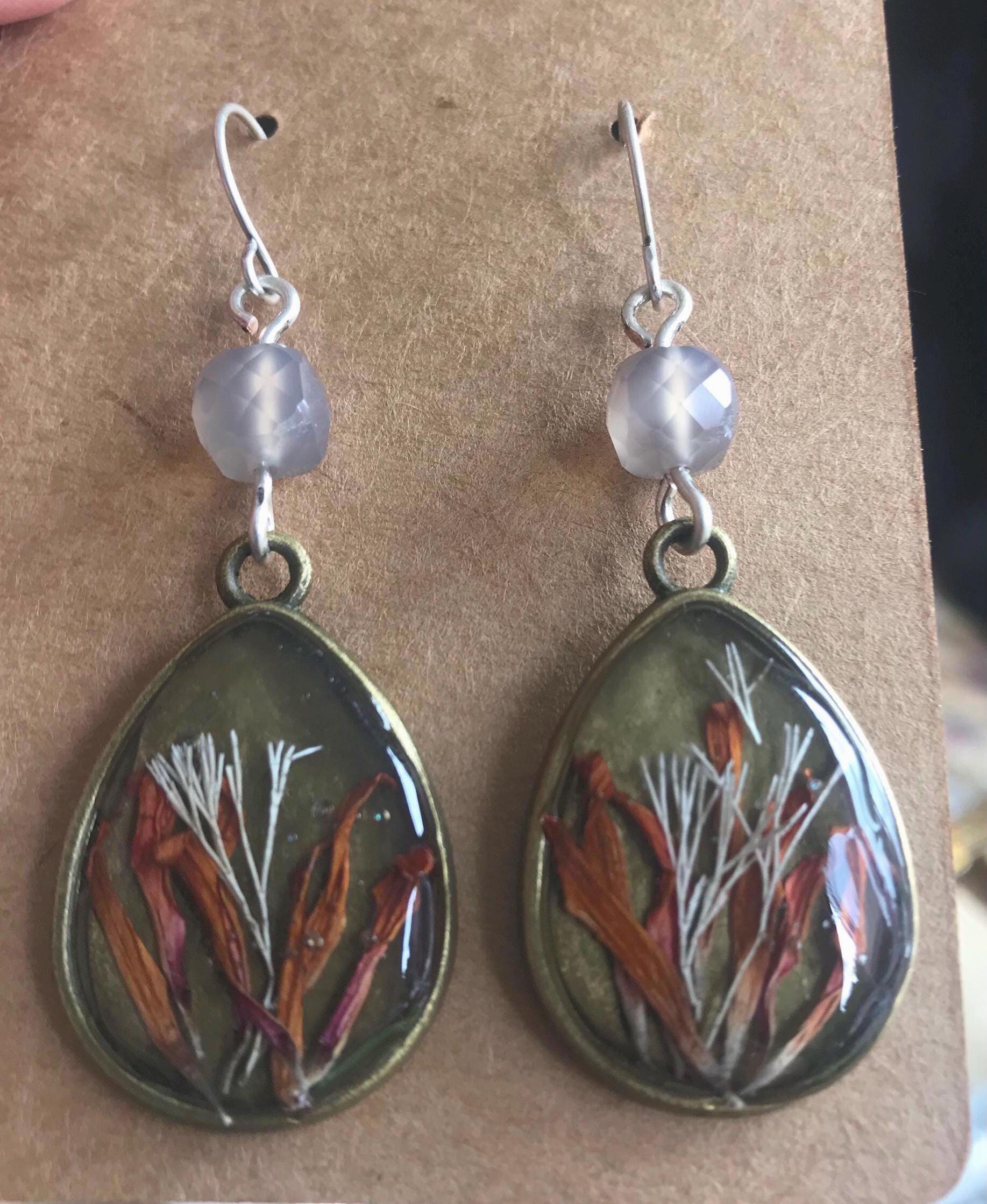Sea Grass Botanicals and Agate Earrings