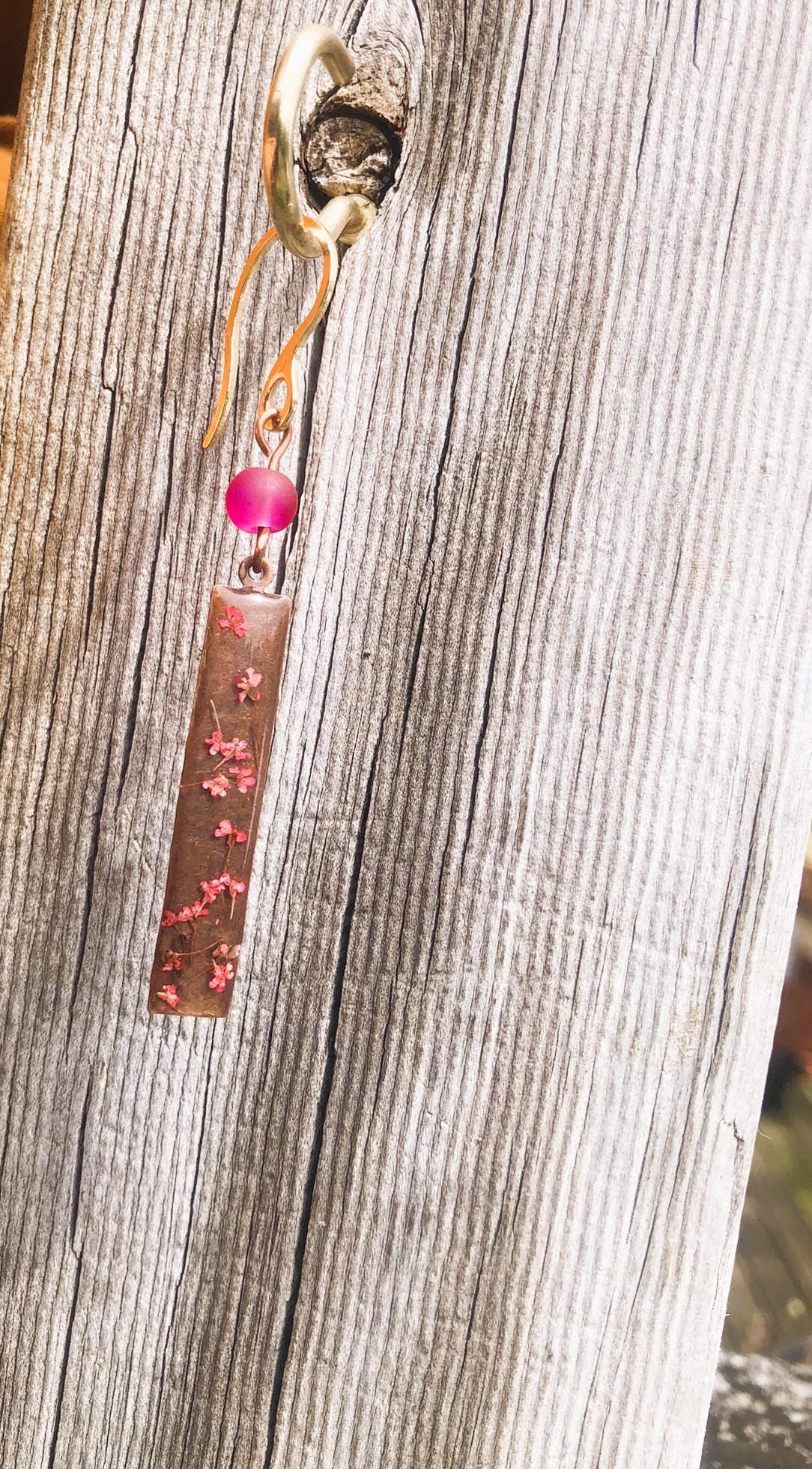 Cherry Blossom Hammered Copper Drop Earrings