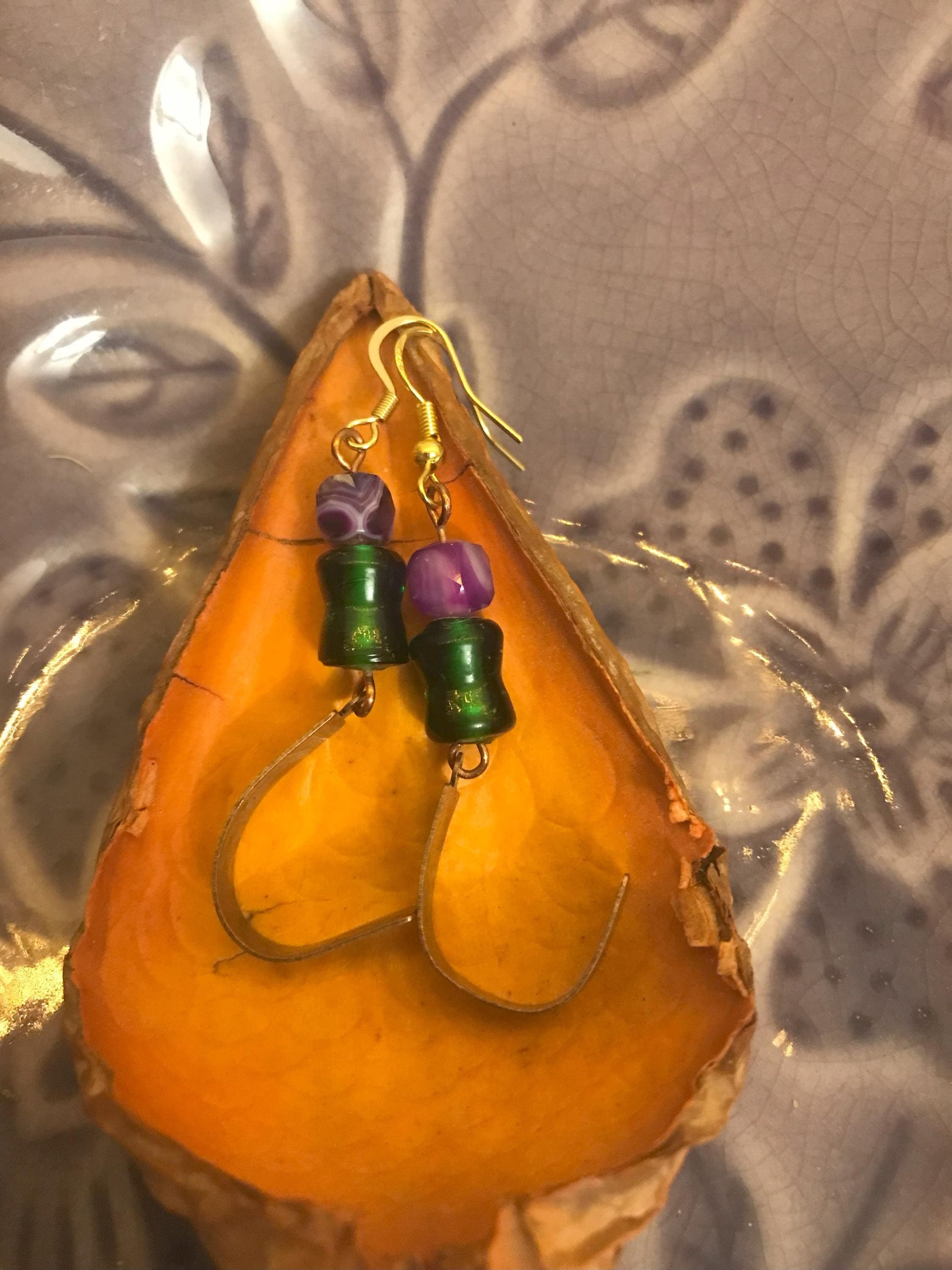 Hammered Copper Agate Boho Drop Earrings