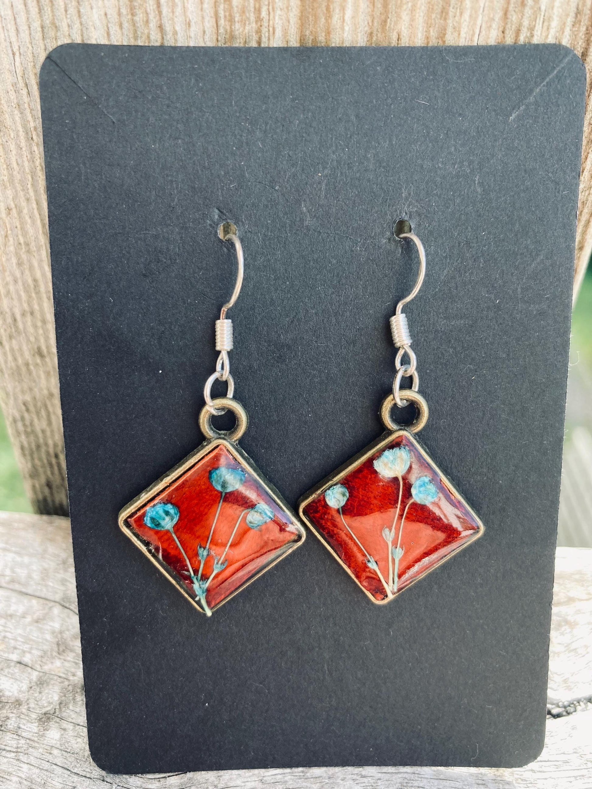 Cherry Blue Flower Earrings