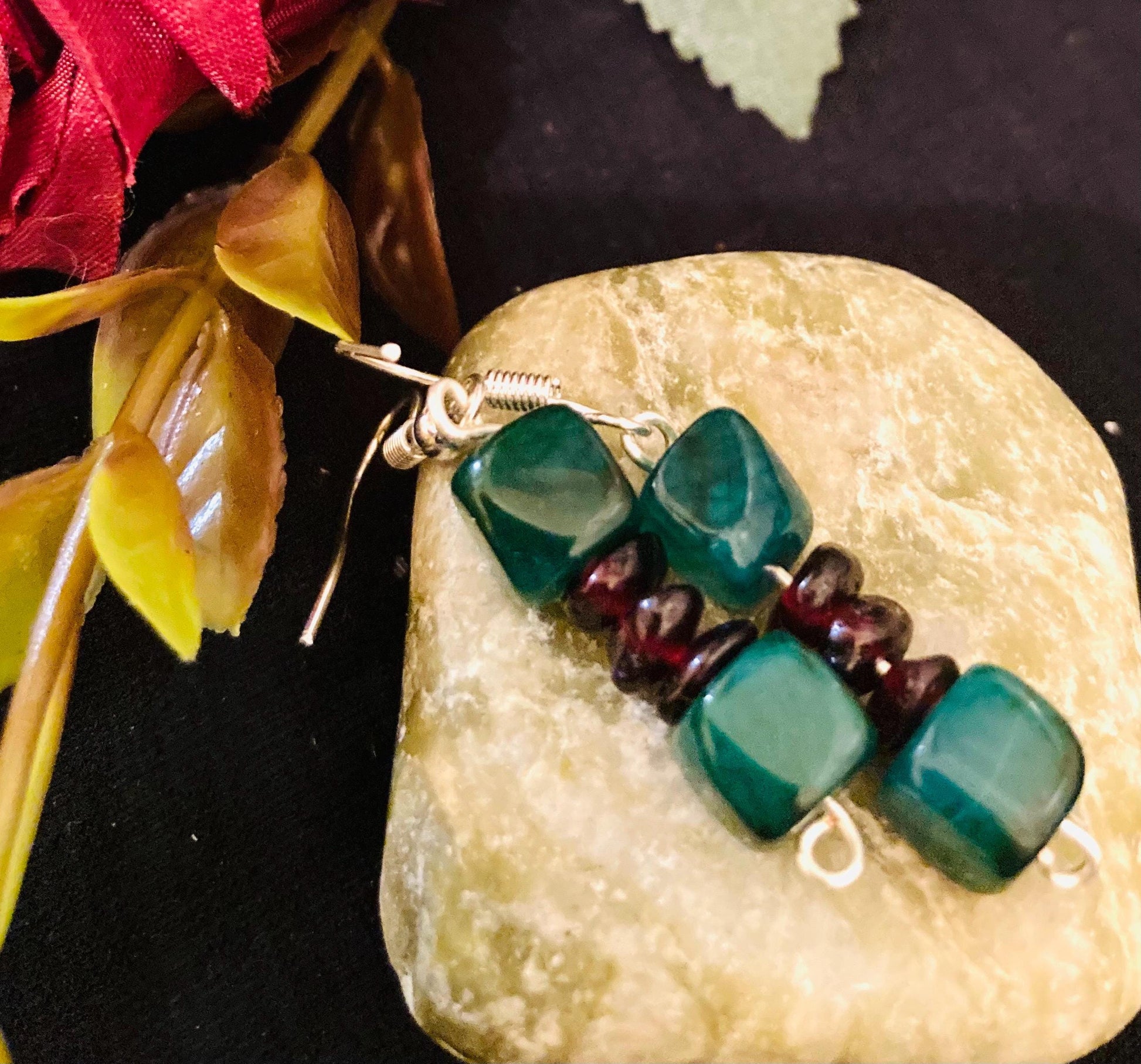 Emerald Agate and Garnet Earrings