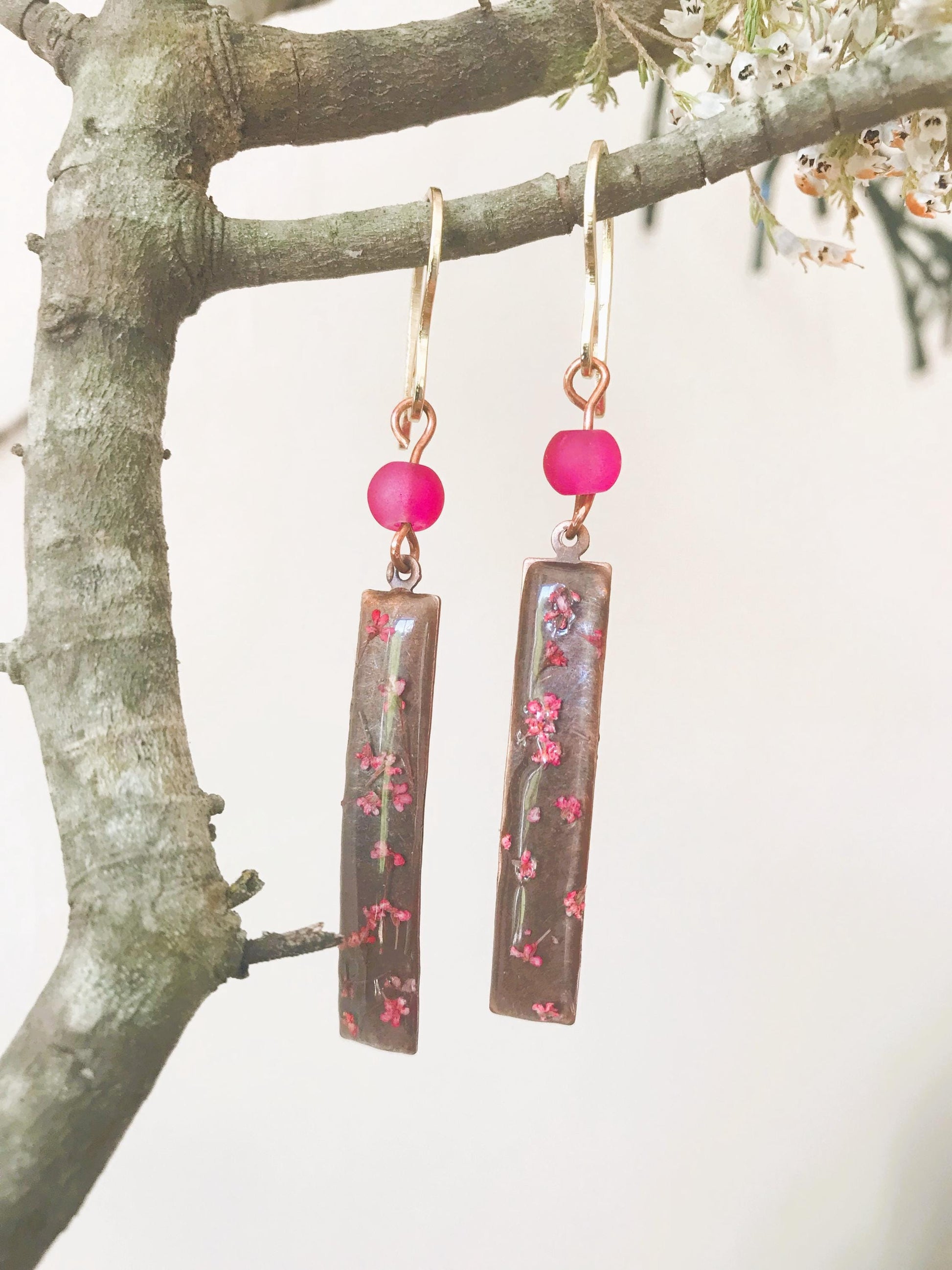 Cherry Blossom Hammered Copper Drop Earrings
