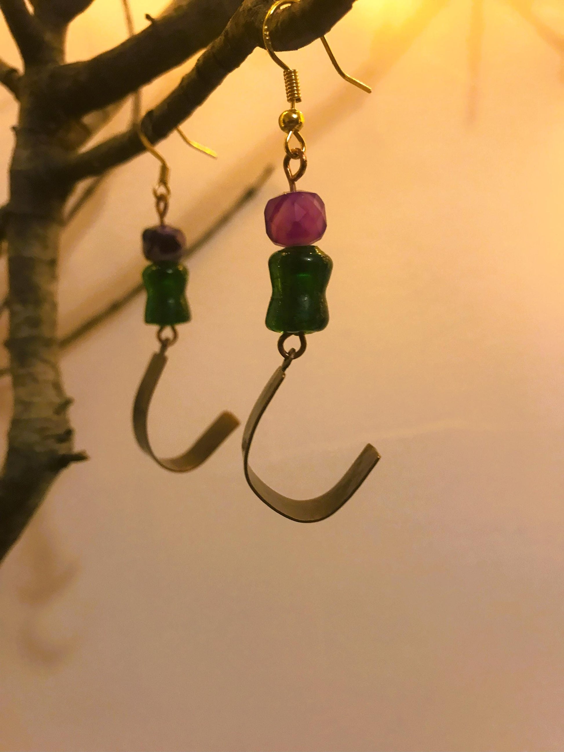 Hammered Copper Agate Boho Drop Earrings