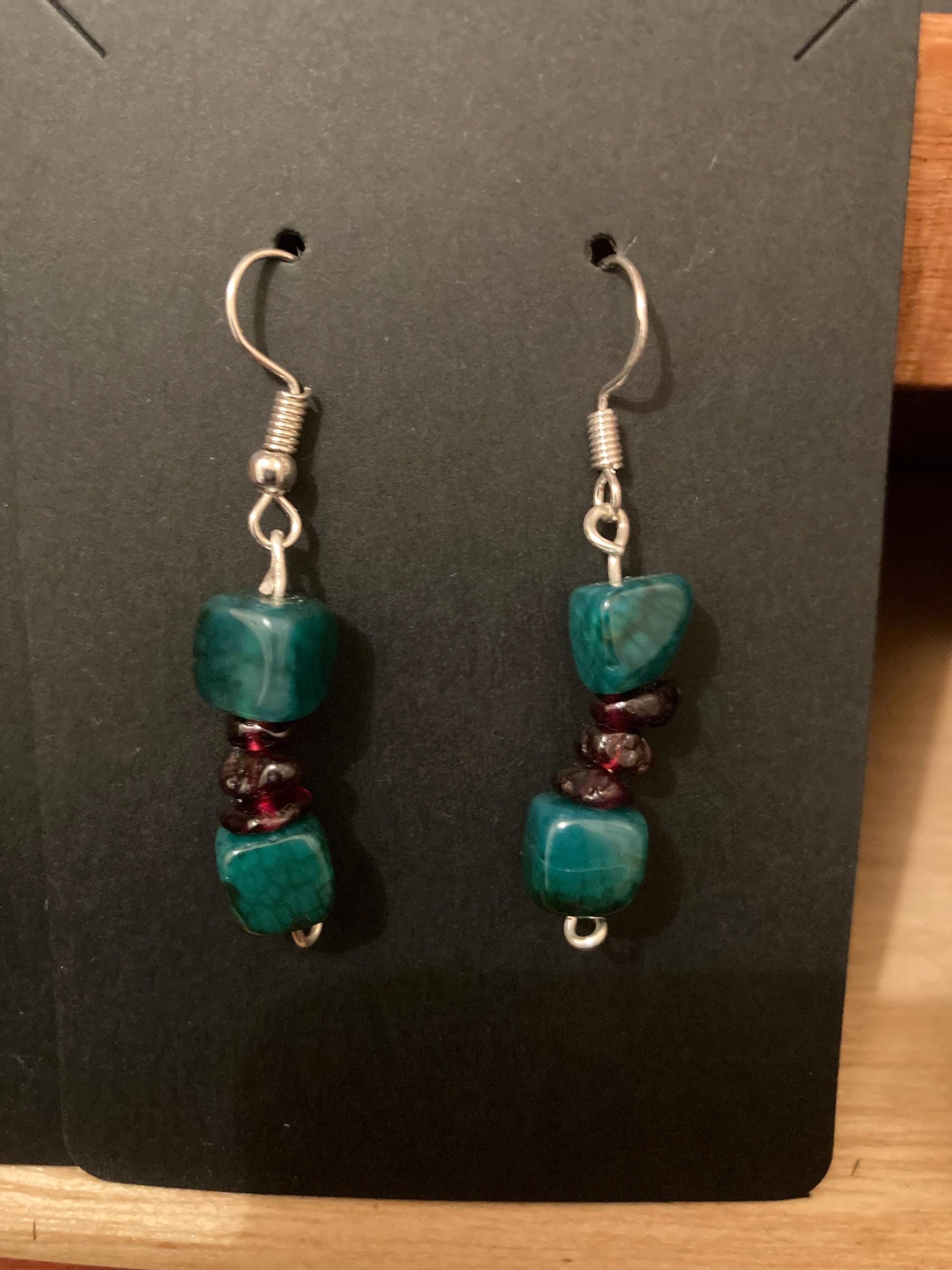 Emerald Agate and Garnet Earrings