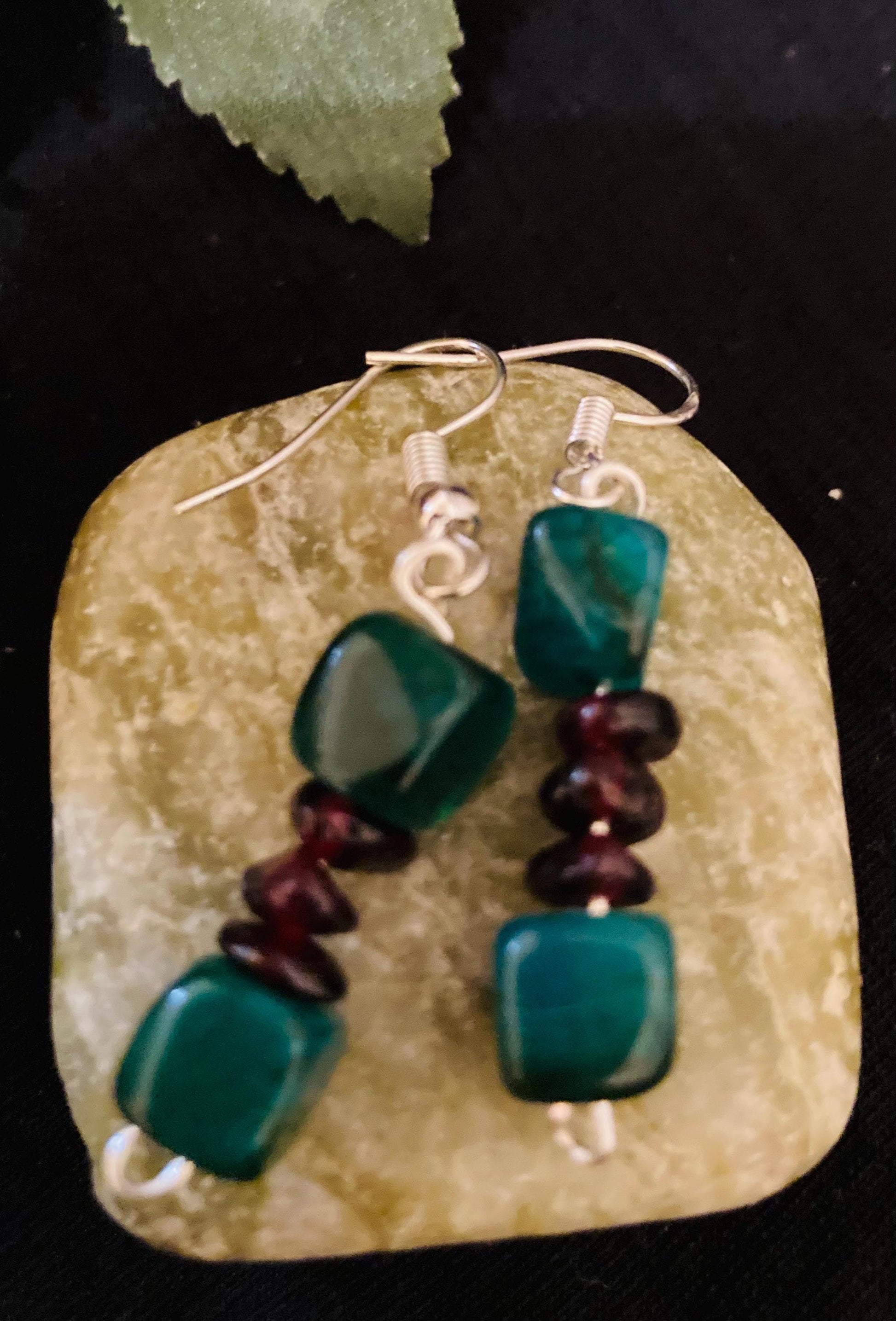 Emerald Agate and Garnet Earrings