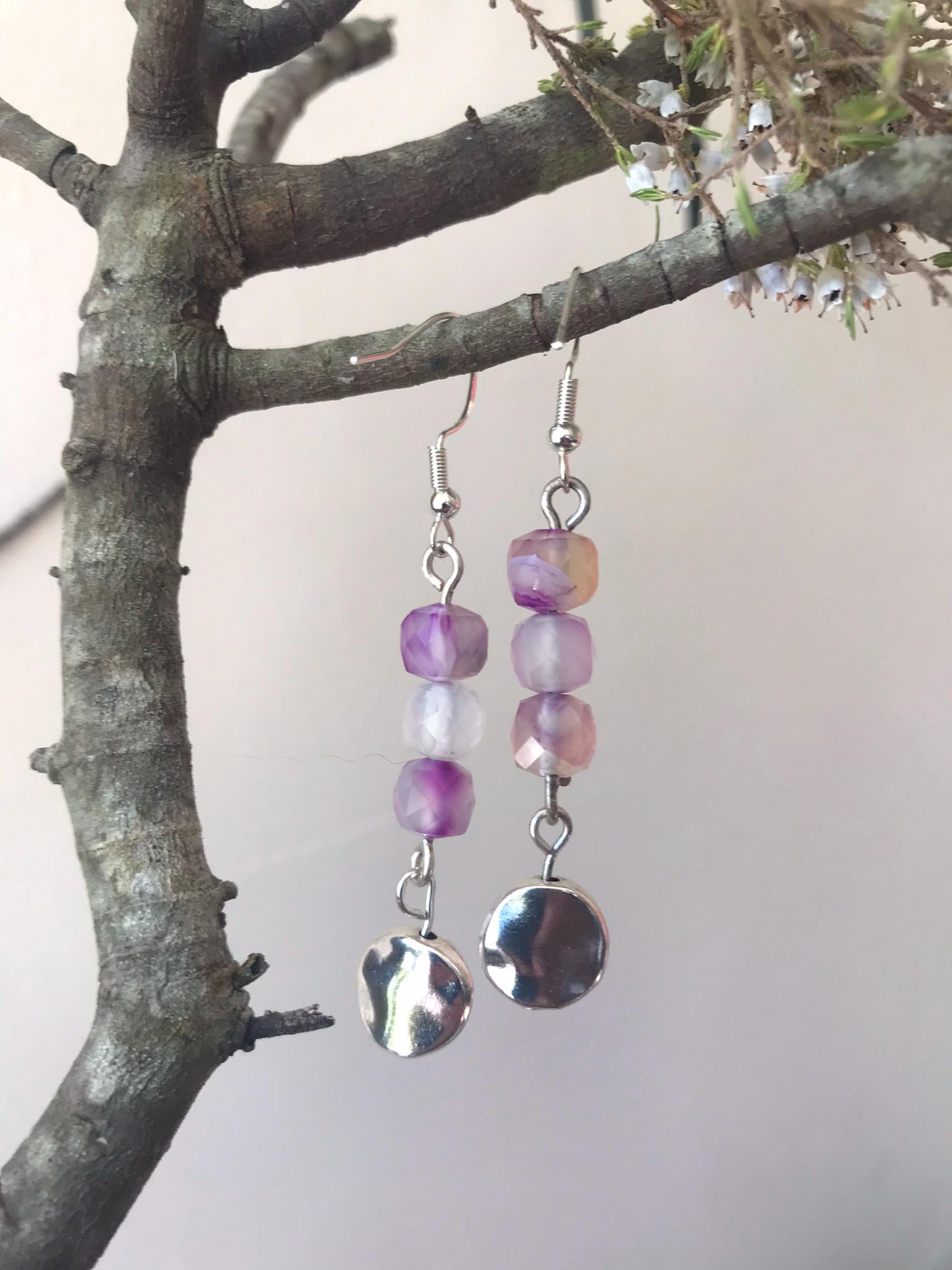 Graceful Lilac Agate Silver Dangle Earrings
